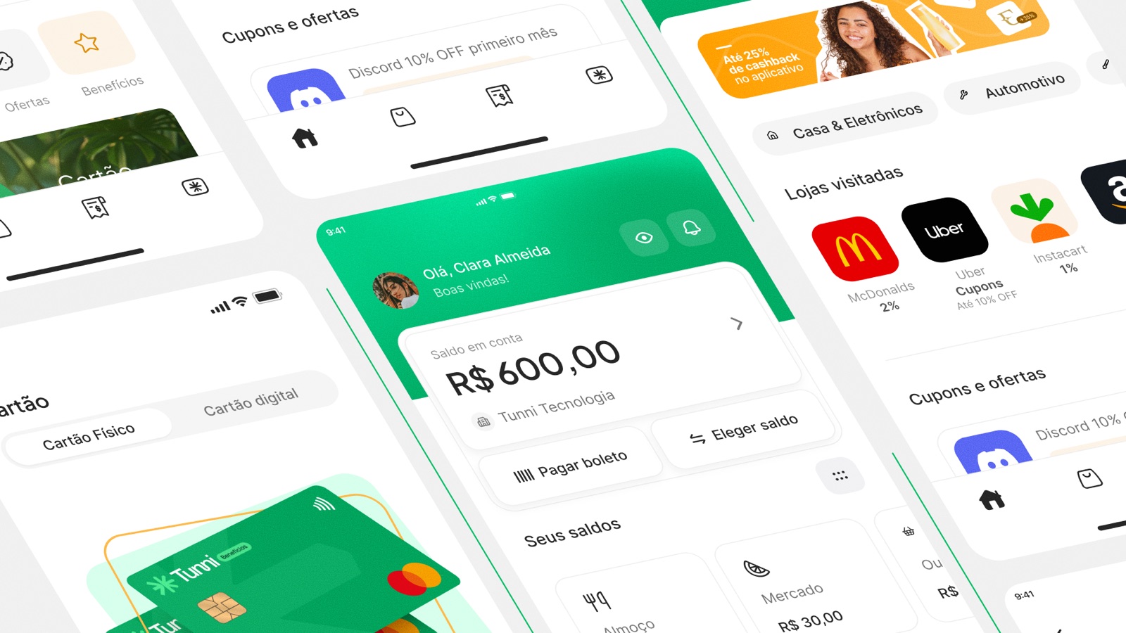 Tunni — benefits app screens